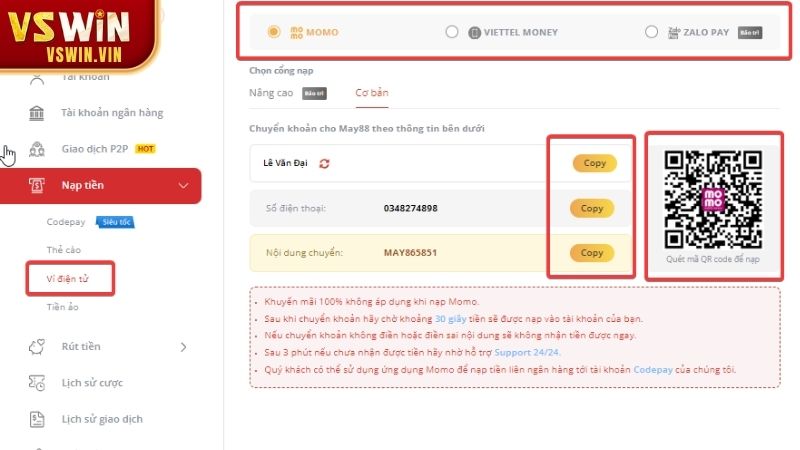Hướng dẫn nạp tiền  qua ngân hàng nội địa